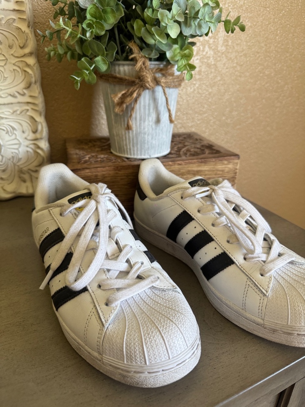 adidas White Sneakers with Black Stripes - Classic Shell Toe